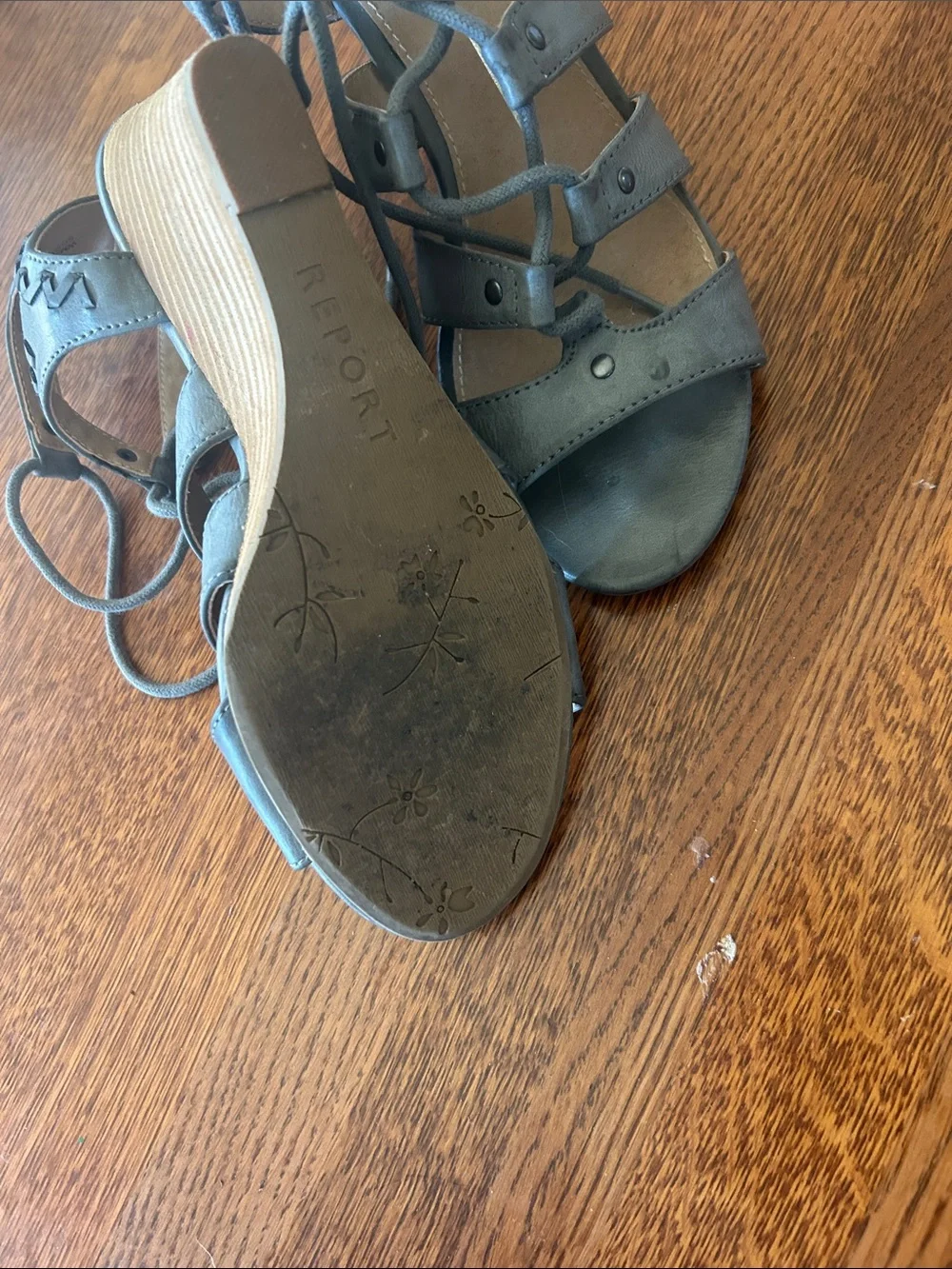 Report Grey Lace-Up Cutout Wedge Sandals